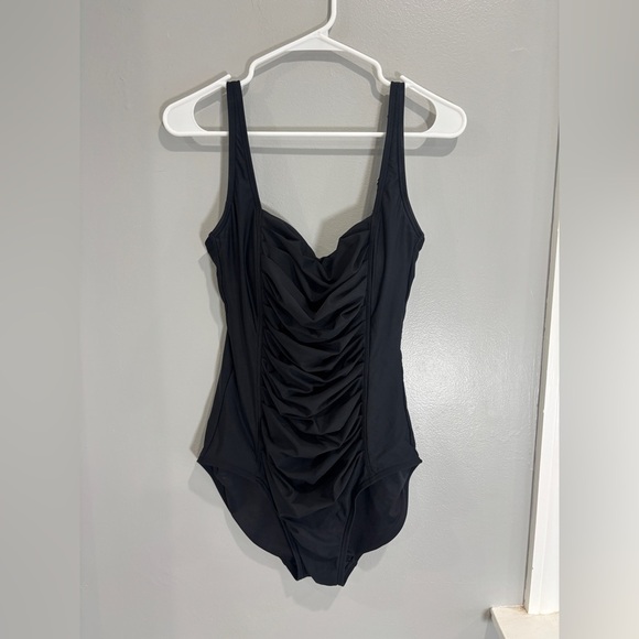 Calvin Klein Pleated Front One Piece Swimsuit Tummy Flattering Black 10 - Picture 7 of 8